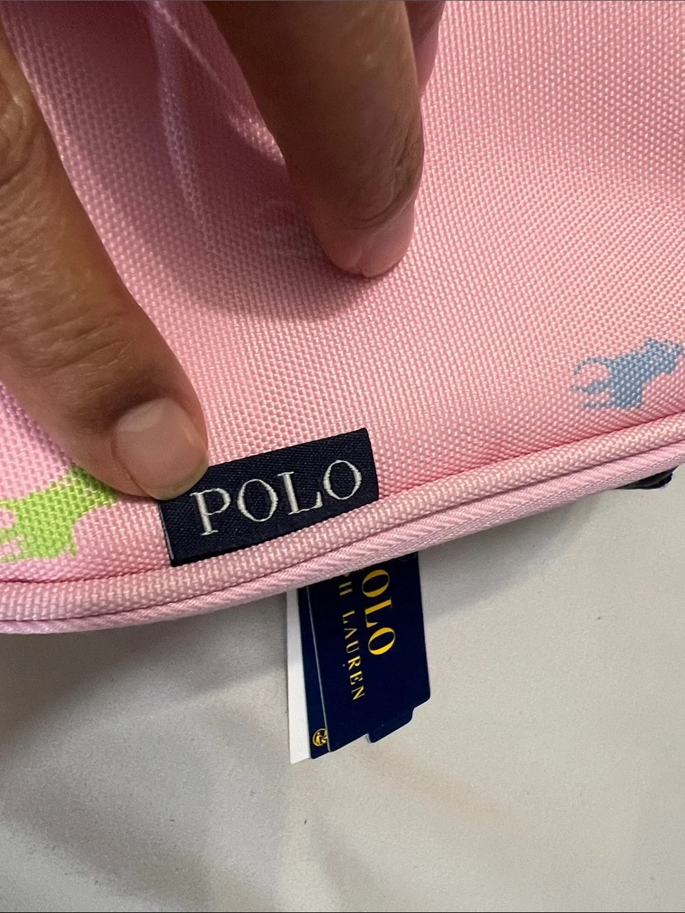 Polo by Ralph Lauren Pink Kids Zip Pouch with Multicolor Pony Motif LUNCH BAG